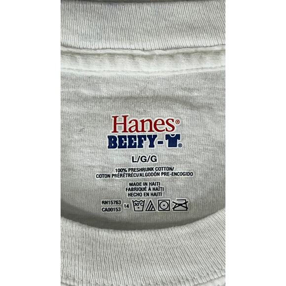 Hanes Beefy White Crew Neck Short Sleeve "AFC" T-Shirt Reg Size L - Picture 2 of 3